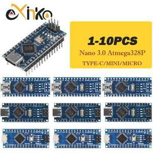 1-10pcs Nano 3.0 부트로더 호환 컨트롤러 CH340 USB 드라이버 Arduino용 미니 소형/Type-C/마이크로 16Mhz