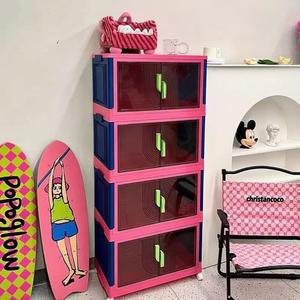 이동식수납장 4단 리빙박스 폴딩 정리함 투명 거실