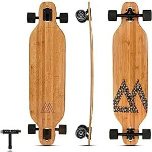 마그네토 대나무 조각 롱보드 스케이트보드 우드 데크 - 안정적인 크루즈를 위한 드롭스루 골드 베어링 및