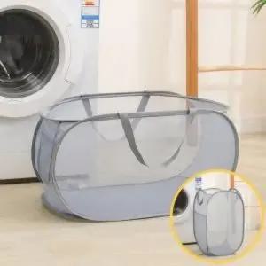 메쉬 빨래 바구니 세탁 손잡이형 분리수납형 그레이 여행용 가정용빨래바구니