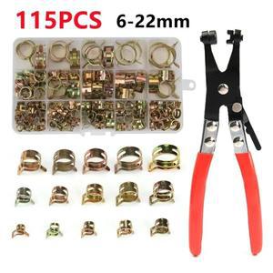 115Pcs 스프링 호스 클램프 밴드 연료 클립 실리콘 파이프 6mm-22mm 또는 1pc 플라이어 (선택한 크기에 따