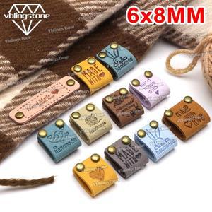 스파이크가있는 가죽 라벨 의류 용 수제 양각 태그 세트 6x8MM 금속 더블 캡 리벳 스터드 손으로 만든