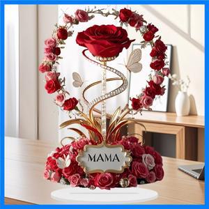 2D 아크릴 장식 빨간 장미 엄마 패턴 장미 어머니 플랫 우아한 책상 장식 효도 어머니 선물