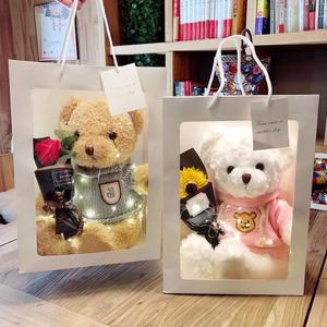 졸업꽃다발 스트링 조명이 달린 인공 꽃 부케 영원한 귀여운 곰 졸업 결혼식 발렌타인 어머니날 선물