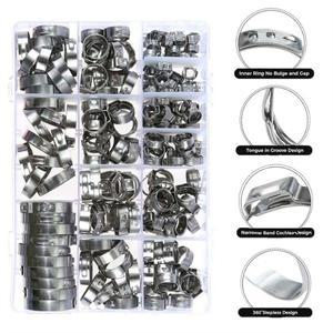 싱글 이어 호스 클램프 크림프 모음 키트 304 스테인레스 파이프 고정용 5.333.1mm 185 개