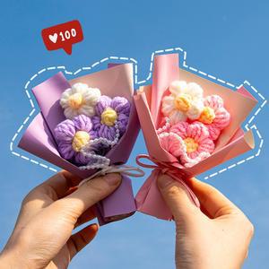 졸업꽃다발 미니 크로셰 뜨개질 꽃 부케 니트 짠 결혼식 하객 선물 크리스마스