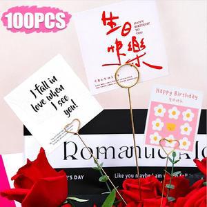 졸업꽃다발 황금 금속 꽃 카드 홀더 부케 클립 결혼식 생일 발렌타인 장식 파티 선물 사진 거치대 스틱