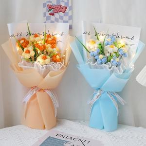 졸업꽃다발 빛나는 꽃다발 핸드 니트 크로셰 꽃 부케 퍼프 영원한 인공 스승의 날 장식 선물