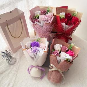 졸업꽃다발 로맨틱 영원한 비누 장미 꽃다발 수제 인공 결혼 기념품 크리스마스 생일 선물 5 헤드