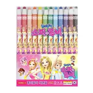 종이말이 여아 디자인랜덤 종이색연필 12색 색연필 종이색연필 파티시엘색연필