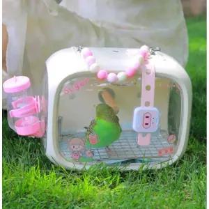 휴대용 앵무새 이동장 야외 외출 산책 새집 소형 케이지 가방