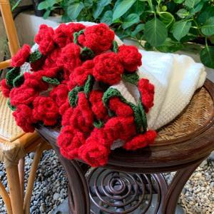 꽃다발담요 핸드메이드 선물 크로셰 장미 꽃다발 담요 패션 완제품 니트 부드러운 낮잠 발렌타인데이