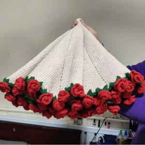 꽃다발담요 꽃다발 담요 DIY 크로 뜨개질 장미 생일 어머니의 선물 부드러운 니트 던지기