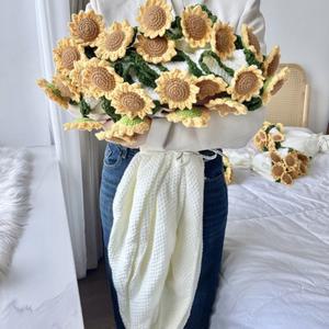 꽃다발담요 크로 뜨개질 장미 꽃다발 담요 해바라기 카네이션 완료 인공 니트 패션 DIY 공예