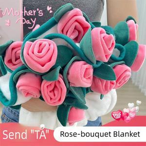 꽃다발담요 휴대용 완제품 장미 담요 플란넬 부드러운 꽃다발 여자 친구 엄마를위한 인공