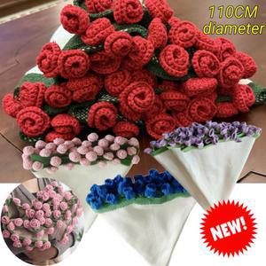 꽃다발담요 새로운 크리 에이 티브 110cm 로즈 수제 담요 완제품 여자 친구 어머니를위한 뜨개질 꽃다발 선물