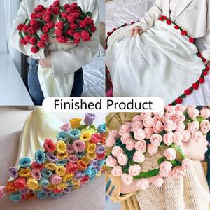 꽃다발담요 장미 꽃다발 담요 완제품 수제 크로 뜨개질 에어컨 이불 소파 여자 친구를위한 선물