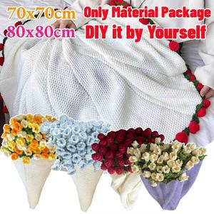 꽃다발담요 꽃다발 담요 DIY 크로 뜨개질 생일 어머니의 선물 부드러운 니트 던지기