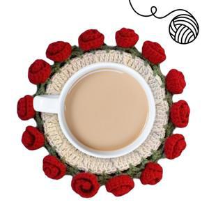 꽃다발담요 장미 꽃다발 코스터 DIY 수제 재료 완성된 크로셰 플레이스매트 담요 받침