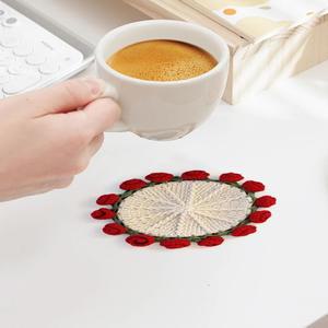 꽃다발담요 장미 꽃다발 코스터 DIY 손으로 재료 패키지 완성 귀여운 빈티지 크로 뜨개질 받침 데스크 탁상용