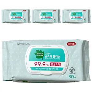 그린핑거 99.9% 손소독 물티슈 살균 소독 티슈 캡형 30매 4팩