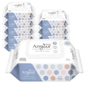 프라임 물티슈 엠보싱 70매 캡형 10팩 평량 65g 도톰 대용량