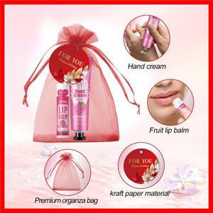 24개/상자 벌크 립밤 벌크 핸드 크림 벌크 레드 감사 카드 및 레드 거즈 백 신혼 부부 손님에게 선물 감사