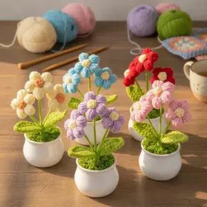 (별별창고) 니트 꽃다발 화분 뜨개 꽃 미니 꽃다발 조화 니트 플라워