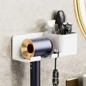 (색상 화이트)무타공 수납형 드라이기 거치대 수납 정리 보관