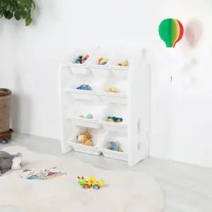튼튼하고안전한 HDPE소재 국내생산 장난감정리함 4단 중형3P+대형바구니 6P/오픈형 장난감선반