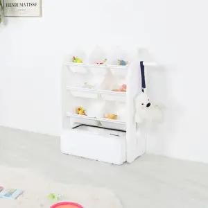 튼튼하고안전한 HDPE소재 국내생산 장난감정리함 4단 중형3P+대형바구니4P+디럭스1P/오픈형 장난감선반