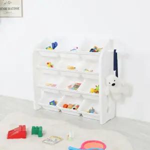 튼튼하고안전한 HDPE소재 국내생산 장난감정리함 4단 대형바구니 12P/수납선반 장난감선반 트롤리