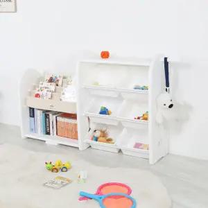 튼튼하고안전한 HDPE소재 국내생산 장난감정리함 4단 대형바구니 6P+책장1P/오픈형 장난감선반