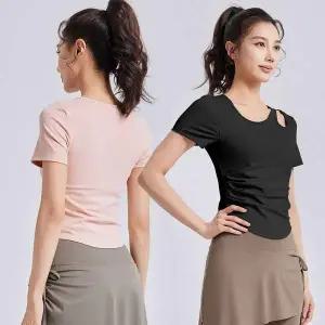 어깨펀칭 셔링 반팔 요가복