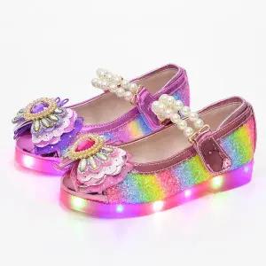 리틀주 롤리 무지개 진주 국산 아동 키즈 여아 LED 구두