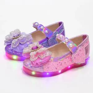 해피걸 하트 나비 반도 진주 국산 아동 키즈 여아 LED 구두