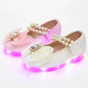 보니슈 진주 사각보석 국산 아동 키즈 여아 LED 구두
