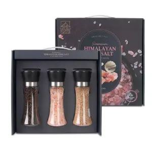 마마로 히말라야 핑크솔트 참깨 통후추 플라스틱 그라인더 3종 세트