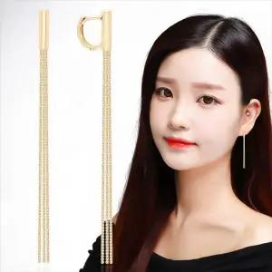 [하프클럽/]정품 14K GOLD 트리플 체인 원터치 롱 드롭 귀걸이