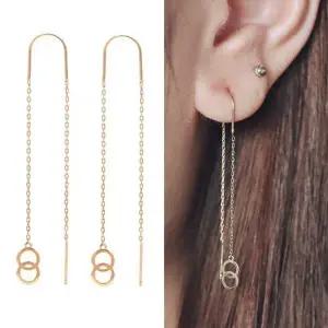 [하프클럽/]정품 14K 골드 라운드 링 드롭 롱 귀걸이