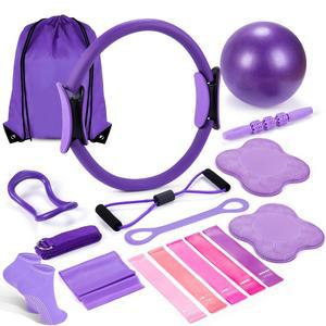 샘트카 필라테스 링 서클 피트니스 세트 17개 장비 액세서리 운동, 볼 매직 요가 무릎 패드 및 여성용 저항 밴드 포함 여성 체중 감량 선물