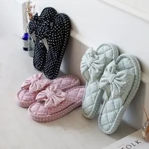 엄마 할머니 거실 주방용 신발 도트 리본 쿠션 슬리퍼