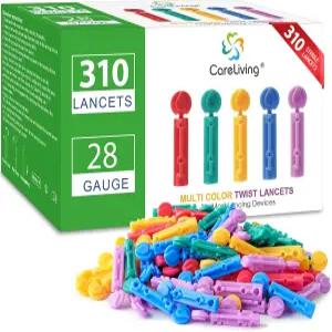 검사를 위한 케어리빙 랜싯 - 검사 및 혈당 28 게이지 대부분의 랜싱 장치에 적합 310 카운트(컬러풀)
