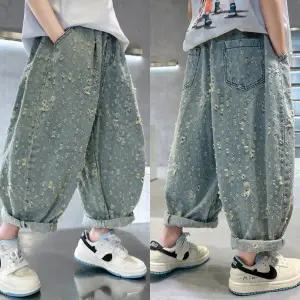 [삐삐네옷가게]가벼운 디스트로이드 배기핏 데님 팬츠