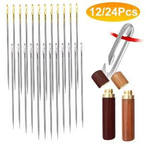 12/24개입 블라인드 니들 노인용 바늘 구멍이 있는 손바느질용 스테인리스 스틸 의류