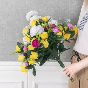 장미 동백꽃 성묘 꽃다발 조화 동백 어렌지 55cm 납골당 산소 추모 장식 수목장