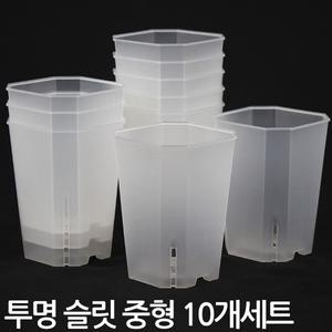 세인화분 투명 사각 슬릿 롱 화분 중형 10P 세트