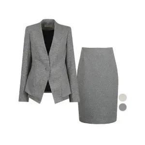 [하프클럽/비비드시크릿가너]VIVID SET 여성 겨울 노카라 정장울자켓 스커트