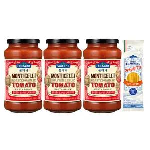 폰타나 몬티첼리 로스티드 갈릭 토마토 파스타소스, 600g, 3개 + 이탈리아 캄파니아 스파게티 500g,1개