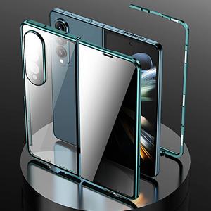 갤럭시 z 폴드5 폴더 양면보호 강화유리 마그네틱 메탈 범퍼 풀커버 투명 하드 케이스